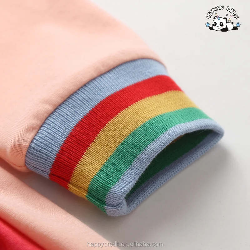 LEZONKIDS - Autumn Long Sleeved Rainbow Colorblock Embroidery Girls Party Dress for Kids Aged 2-14 Years